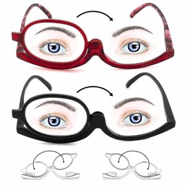 SOPHILY 2 Pack Makeup Reading Glasses for Women Flip Down Cosmetic Readers Make Up Eyeglasses Spring Hinge +1.75