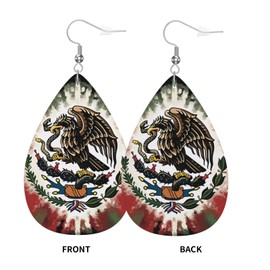 KOSUES Mexico Mexican Eagle Art Flag Faux Leather Teardrop Earrings Double Sided Drop Dangle Earrings Lightweight Women's Ear Accessories Holiday Beach Party Statement Jewelry Gifts
