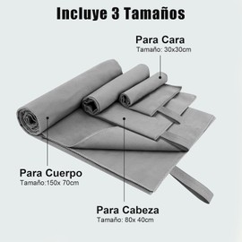 SAN KARA Toallas Deportivas de Microfibra (3 PCS) - Toallas Microfibra Secado Rápido, Ligeras para Viaje, Playa, Natación, Yoga y Gimnasio - Gris