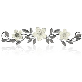 Wesiti Metal Flower Wall Decor Vintage Metal Flower Wrought Iron Scroll Sculptures 15.75 x 3.7 Inch Farmhouse Leaves Scroll Wall Decor Above Door Bed Home for Living Room Bedroom Outdoor (White)