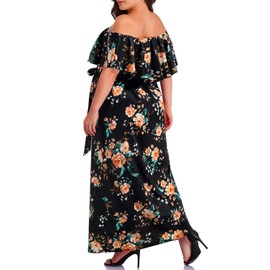 Plus Size Off The Shoulder Dresses Casual Black Floral Maxi Slit Formal Wedding Guest Long Sundress Women Summer Pockets