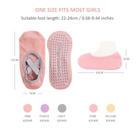 LSYYSL 3 Pairs of Non-Slip Yoga Socks, 2 Pairs No-Show Socks, Pilates Socks for Women, Fashion Dance Socks, Yoga Socks with Cross Straps, Strong Grip, Suitable for Ballet, Pilates, Fitness, Pink /