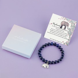 Lucky Elephant Bracelet for Women Elephant Gifts Never Forget How Strong You Are Elephant Inspirational Gifts (Dark blue elephant bracelet)