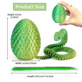 12" 3D Printed Snake in Egg, Articulated Snake Easter Eggs Fidget Toys for Home and Office Executive Desks Décor (Green)