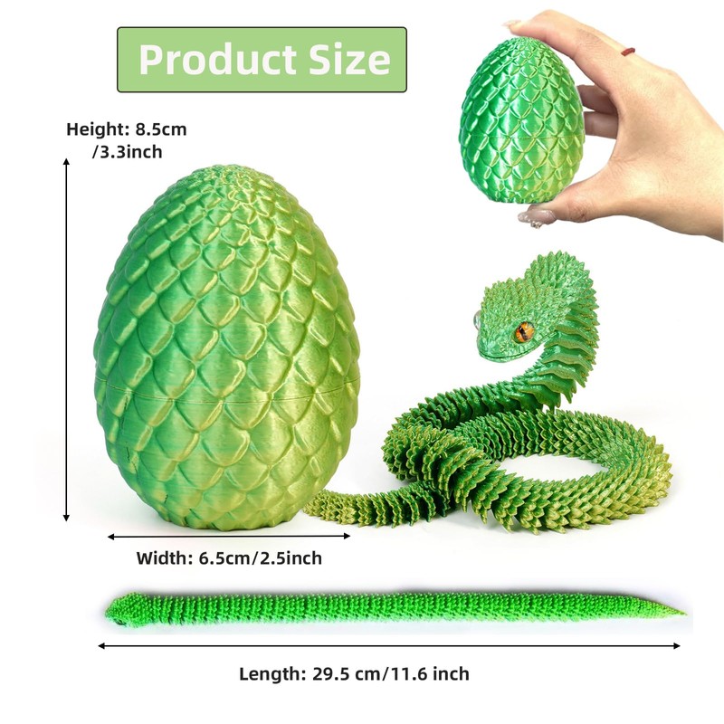 12" 3D Printed Snake in Egg, Articulated Snake Easter Eggs