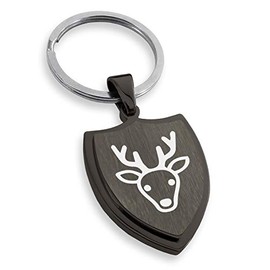 Tioneer Gunmetal Stainless Steel Deer icon Shield Keychain Keyring