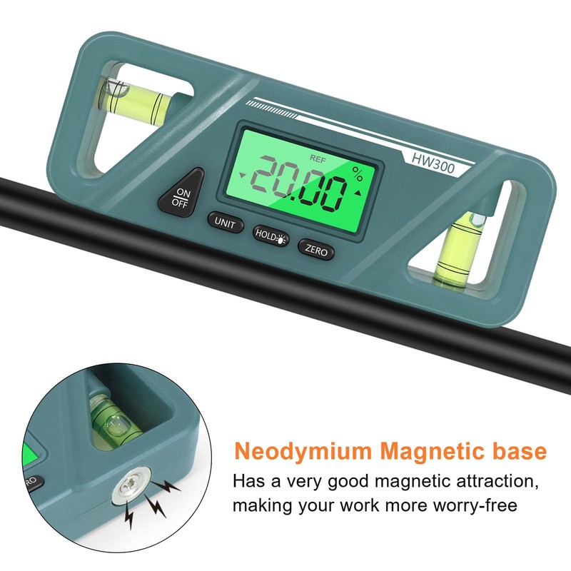 Digital Protractor Level Gauge, 4 X 90° Magnetic Inclinometer with