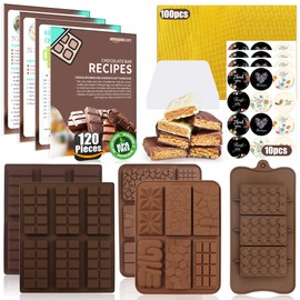 RUGVOMWM (120PCS) 6 Models Chocolate Bar Mold - Food Grade Silicone Deep Chocolate Bar Mold for Dubai Chocolate Bar Pistachio,With Chocolate Bar Recipes/Scraper/Wrapping Paper/Stickers