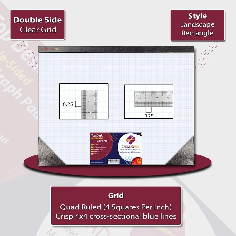 CADMUSPRO Top Desk 22"x17" Large Premium Graph Pad, Double-Sided Quadrille