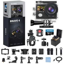 AKASO Action Camera Brave4 with 64GB Card 4K30fps 20MP 131ft Waterproof Camera Remote Control 5xZoom Underwater Camcorder