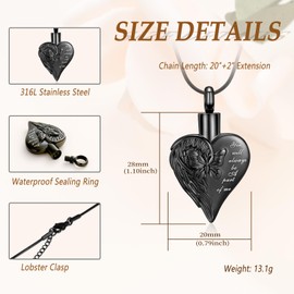 Minicremation Butterfly Heart Urn Necklace for Women Stainless Steel Wings Butterfly Cremation Jewelry w/Funnel Filler Keepsake Memorial Jewelry Gifts for Women