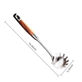 GXONE Spaghetti Spoon,304 Stainless Steel Pasta Spoon with Heat Resistant Wooden Handle,Silver/14.2Inch