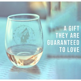 Spotted Dog Company Virgo Zodiac Astrological Sign Gift and Decor - Etched 17oz Stemless Wine Glass - August and September Astrology Birthday Horoscope