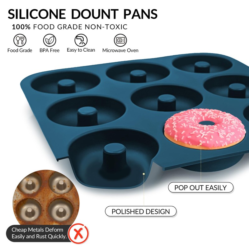 Large Silicone Donut Pan for Baking, 9 Cavity Non-Stick Food