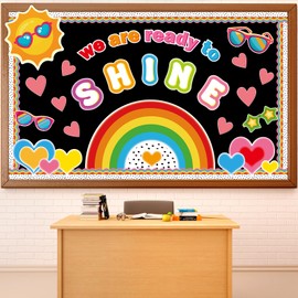 Back to School Summer Sun Bulletin Board Decorations We are Ready to Shine Boho Rainbow Bright Classroom Bulletin Board Borders Sunglasses Paper Cutouts Teacher Supplies Nursery Home Office Wall Decor