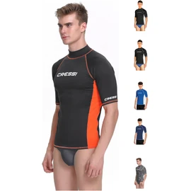 Cressi Rash Guard Man Short/SL - Men's Rash Guard Short Sleeves Made of Elastic UV Protection (UPF) 50+, Black/Orange, XXL/6 (56)