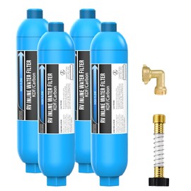 Lifefilter RV Inline Water Filter with Solid Brass 90 Degree Hose Elbow, Eliminates Stress and Strain On RV Water Intake Hose Fittings(4 Pack)