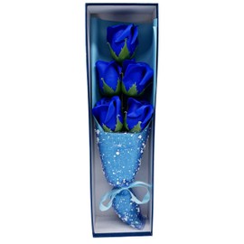 SECALIFE 5 Pieces Artificial Rose Flowers Foam Roses with Stems Rose Bouquets in Box, Roses Artificial Flowers, Valentines Day Gifts for Wife, Girlfriends (Blue)