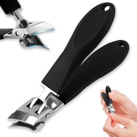 NICECONE Wide Jaw Opening Anti-Splash Slanted Nail Clipper for Thick Nails, Stainless Steel Slanted Curved Blade Toe Nail Clippers for Ingrown Toenails & Fingernail Long Handle for Home Use (Black)