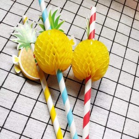 Cocktail Straws, Pack of 50 3D Paper Straws, Pineapple Straws for Tropical Drinks Beach Birthday Wedding Hawaiian Party Decoration