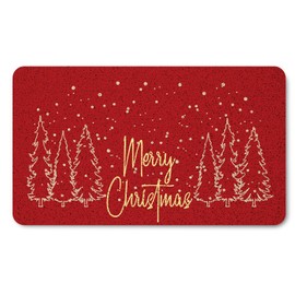 Koesus Red Merry Christmas Tree Door Mat, Snowy Winter Xmas Tree Doormat Outdoor Indoor Entrance, Holiday Winter Christmas Welcome Mats for Front Door Entryway, 17x30 Inches