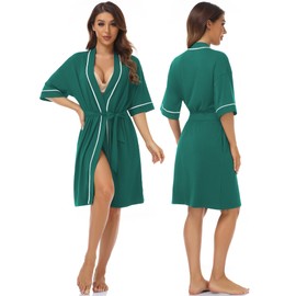 COLORFULLEAF Womens Robe Short Lightweight Kimono Robes for Women Knit Bathrobe Soft Sleepwear Ladies Loungewear (Teal Blue,L)