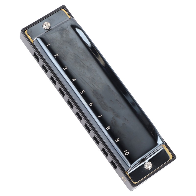 Black Harmonica C Key 10 Hole Blue Harp Stainless Steel