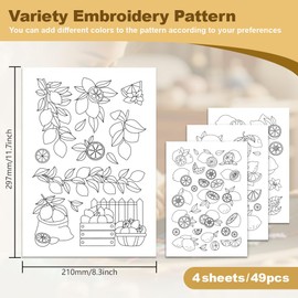 DOODLREAM 30Pcs Lemon Water Soluble Hand Sewing Stabilizers, 21 x 29.7cm Lemon Slices Embroidery Pattern Stabilizer, 4 Sheets Fruit Stick and Stitch Embroidery Paper Sticker