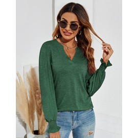 Romanstii Women's Long Sleeve V-Neck T-Shirts Ladie Blouse Tops,Green,M