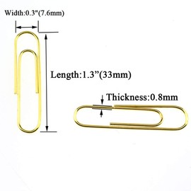 HAHIYO Paper Clips Sturdy 1.3 inches Length 180 Pack Paperclips Heavy Duty Tight Grip Rust Proof Reusable Metal Bright Gold for Home Office School