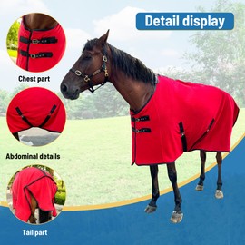 Horse Cooler & Fleece Blankets for Horses, Polar Fleece Cooling Blankets, Sheets, Horse Exercise Sheet, Fleece Rugs Standard Neck (Red, US 81 in(EU 155 cm))
