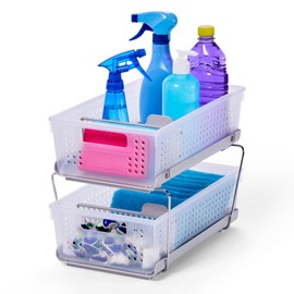 madesmart madesmart 2-Tier Organizer, Multi-Purpose Slide-Out Storage Baskets with Handles and Dividers, Frost