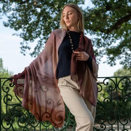 Elizabetta 86% Wool 14% Silk Scarves & Shawls for Women - Soft and Lightweight - Burgundy