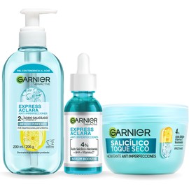 Kit Garnier Los Favoritos del Mariana: Rutina Express Aclara Anti Imperfecciones con Gel Limpiador Facial + Serum Anti Acne + Pimple Patches Invisibles para imperfecciones
