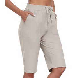 MoFiz Hiking Short for Women Outdoor Golf Athletic Short with 3 Pocket Summer Lightweight Short Khaki,L