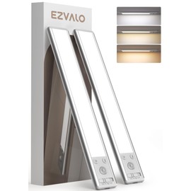 EZVALO Under Cabinet Lighting, 2400mAh Rechargeable Motion Sensor Light Indoor, 3 Color Temps, 5-Level Dimmable Magnetic Wireless Closet Lights for Kitchen, Pantry, Stairs (2 Pack)