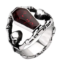PAURO Men's Stainless Steel Zirconia Gothic Skull Coffin Cocktail Party Biker Ring Silver Size W