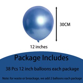 Balloons Metallic Blue 12 Inch for Party Shiny 36 Pieces 30 cm Metallic Chrome Blue Latex Balloons Helium Balloons for Birthday, Wedding, Baby Shower Graduation Christmas Party Decorations