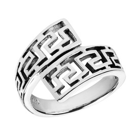 AeraVida Elegant Unique Twist Wrap Greek Key .925 Sterling Silver Ring | Statement Fashion | Jewelry Gift All Occasions | Size 10