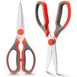 WELLSTAR Kitchen Scissors Multifunctional Meat and Vegetable Scissors for Household Special Chicken Bone Scissors Pack of 2 Red