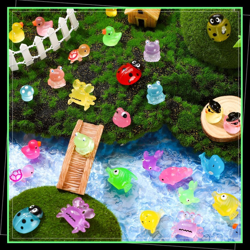 Colingmill 300 Pieces Luminous Mini Resin Animals Figures Glowing Miniature