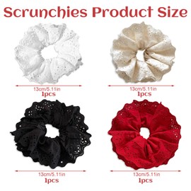 4Pcs Hair Scrunchies For Women,Girls Large Lace Scrunchie,Oversized Big Frilly Gingham Ties Ropes,Giant Extra Thick Braids Print Bobble Elastic, Elastic Hair Bands Scrunchy Soft Hair Ties Ropes