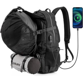 Oumurs Motorcycle Helmet Backpack 50L, Expandable Helmet Bag with Rain Cover, Water-Resistant Black 1680D Oxford Fabric, USB Port, Helmet Strap, Large Capacity for Motorbike Travel & Commuting