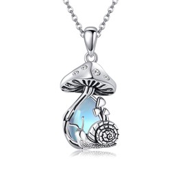 VENACOLY Mushroom Necklace 925 Sterling Silver Moonstone Mushroom Snail Pendant Necklace Mushroom Jewellery Gifts for Women, Sterling Silver, No Gemstone