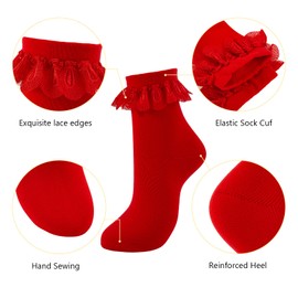 Degpum Red Ruffle Socks Lace Ruffle Frilly Ankle Socks for Women Fashion Lace Socks Cute Socks for Ladies Girls