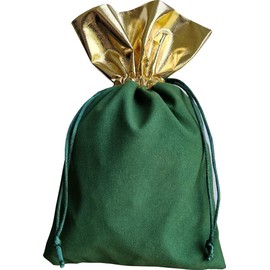 6 Velvet Bags with Gold Border, Gift Bag, Fabric Bag, Christmas, Birthday, Advent (Green, 30 x 20 cm)