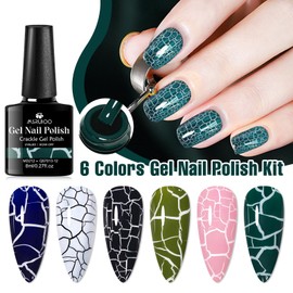 MSRUIOO 3D Crackle Gel Nail Polish, Magic Pink Green Blue White Crackled Nail Polish, Cool Crackle Pattern Long-lasting Air-drying Home DIY for Women 6PCS