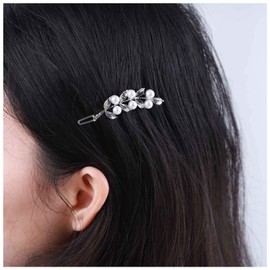 Inilbran Vintage Pearl Leaf Hair Clips Silver Pearl Wedding Hair Clip French Olive Leaf Pearl Hairpin Clip Pearl Leaf Hair Pins Decorative Headwear Pearl Head Clip Accessories