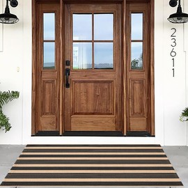 Black and Brown Striped Rugs, 4'x6' Area Rug Outdoor Indoor Front Porch Doormat Cotton Hand-Woven Layered Door Mats for Entryway Patio Entryway Laundry Bedroom Living Room