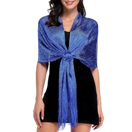 Tapp Collections Chales metálicos brillantes con hebilla para vestidos de noche, bodas, fiestas, Azul metálico, 66 x 19 inches